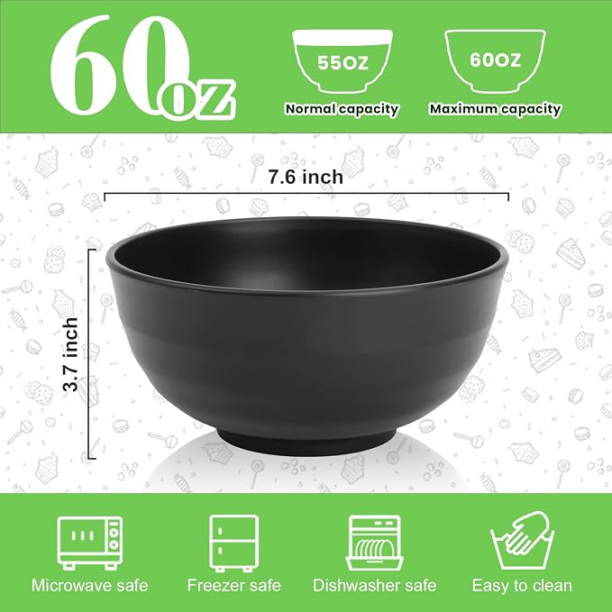 Wheat Straw Bowls Set of 6, Unbreakable Lightweight 60 OZ Salad Bowls - Image 2