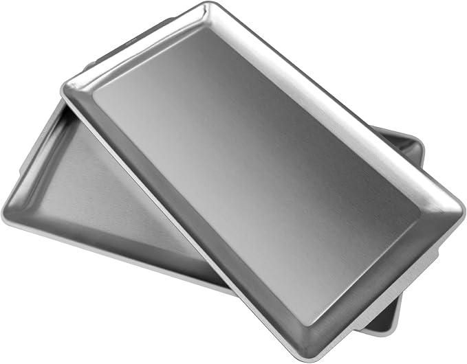 2 Pcs 304 Stainless Steel Serving Platters, 14.2" Rectangle Dinner Plates by Sanbege