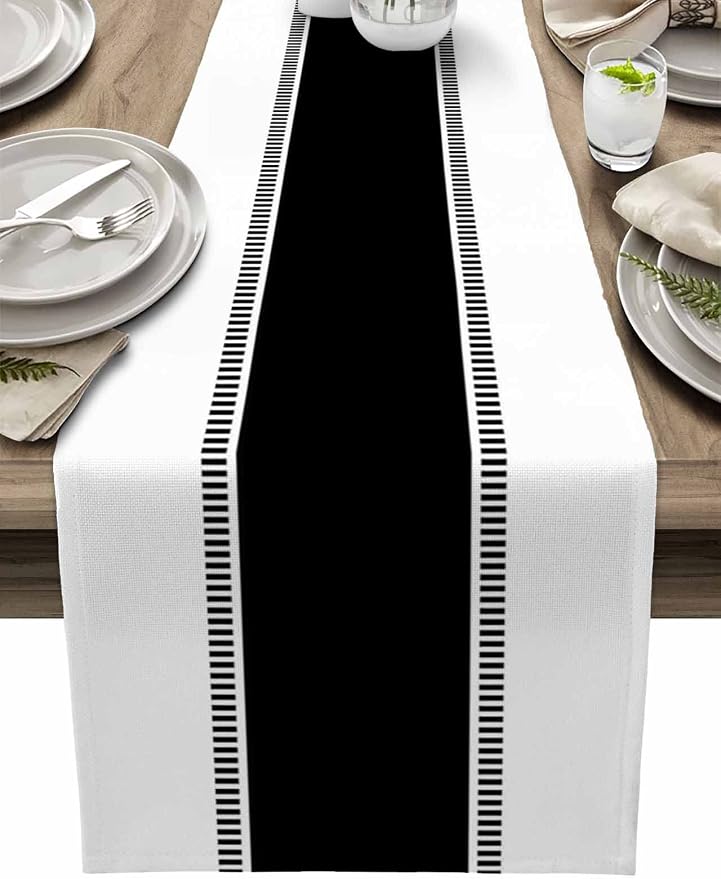 Black Table Runners, Farmhouse Stripes Table Runner Dresser Scarves, Non Slip by Futuregrace
