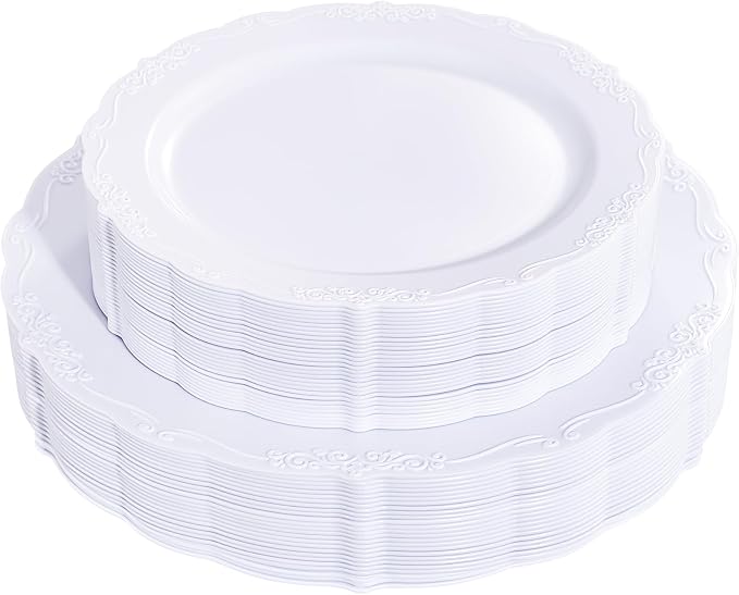U-QE 60PCS White-Plastic-Plates by U-QE