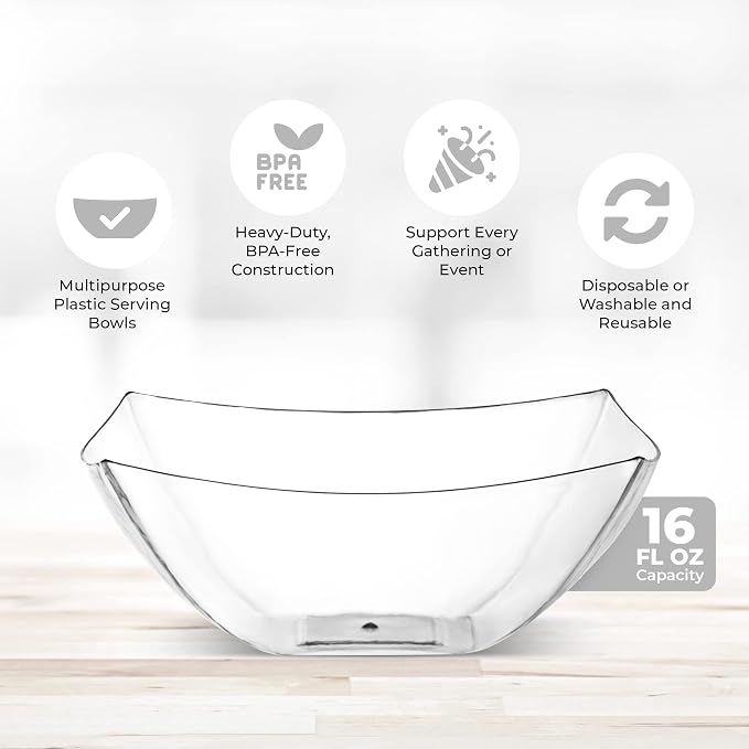 4 Pack Disposable Clear Plastic Serving Bowls Square Party & Candy 16oz | - Image 3