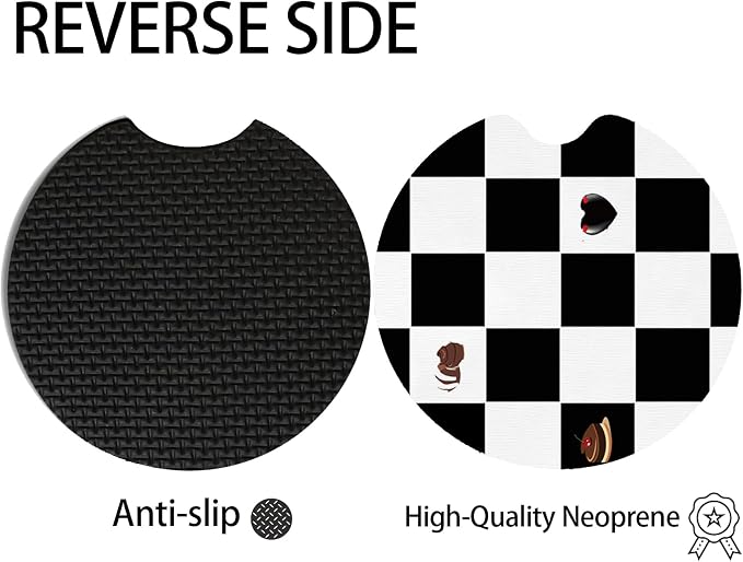 2pcs Black and White Checkerboard Car Coasters, Absorbent Universal neoprener - Image 4