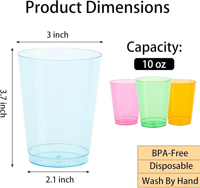 DaYammi 100 Pack Colorful Plastic Cups 10 Oz Disposable Cups Neon Glowing - Image 8