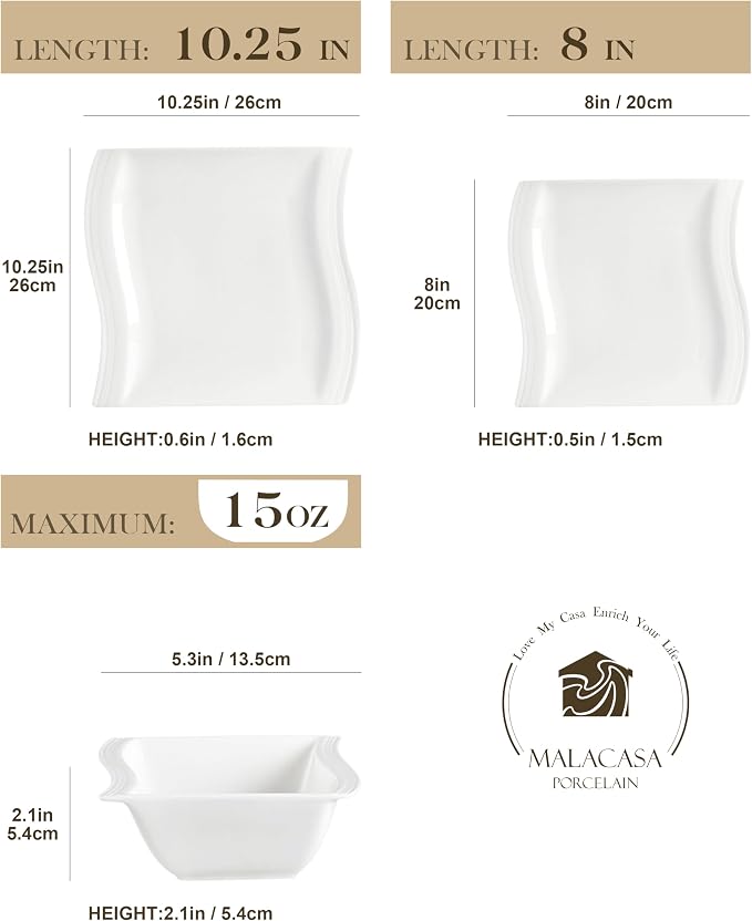 MALACASA Ivory White Dinnerware Set, 12 Pieces - Image 2