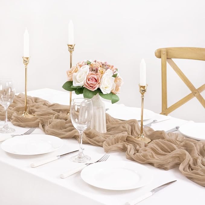 12 Pack Nude Cheesecloth Table Runner 10ft Boho Gauze Taupe Home Decor | - Image 4