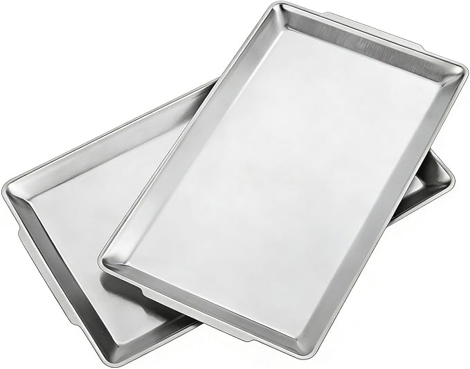 15.8" x 9.5" Large Serving Platters Set of 2, Stainless Steel Heavy-Duty Large by SANQIAHOME