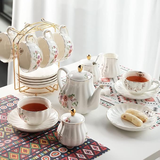 Sweejar Porcelain Tea Sets British Royal Series, 8 OZ Cups & Saucer Service - Image 4