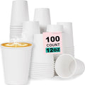 12 oz 100 Pack Disposable Coffee Cups, Bulk White Disposable Paper Cups by COOLCAP