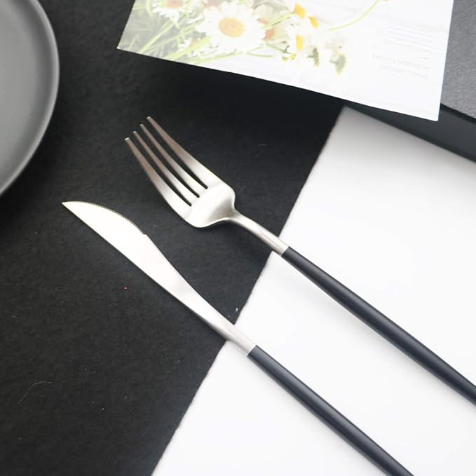 JASHII 18/10 Black Handle Flatware Silver Silverware Set 304 Stainless Steel - Image 6