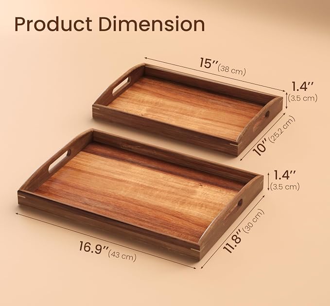 Acacia Wood Set of 2 Serving Trays - Image 2