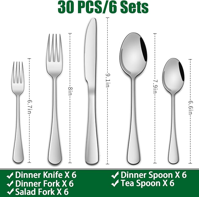 DEHOV 30 Pieces Silverware Set, Premium Stainless Steel Flatware Set Service - Image 2