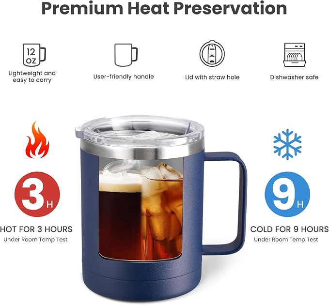 MEWAY 12oz Coffee Mug With Handle 8 Pack Bulk, Stainless Steel Insulated Travel - Image 3