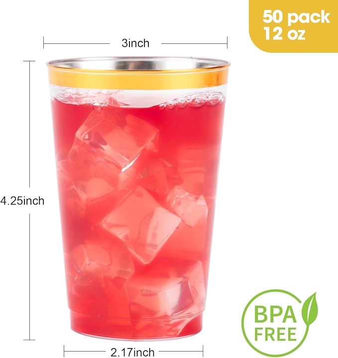 Goodluck 50PCS 12oz Gold Plastic Cups - Image 4