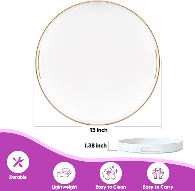 Gifturbo White Round Serving Tray, Decorative Serving Trays - Image 2