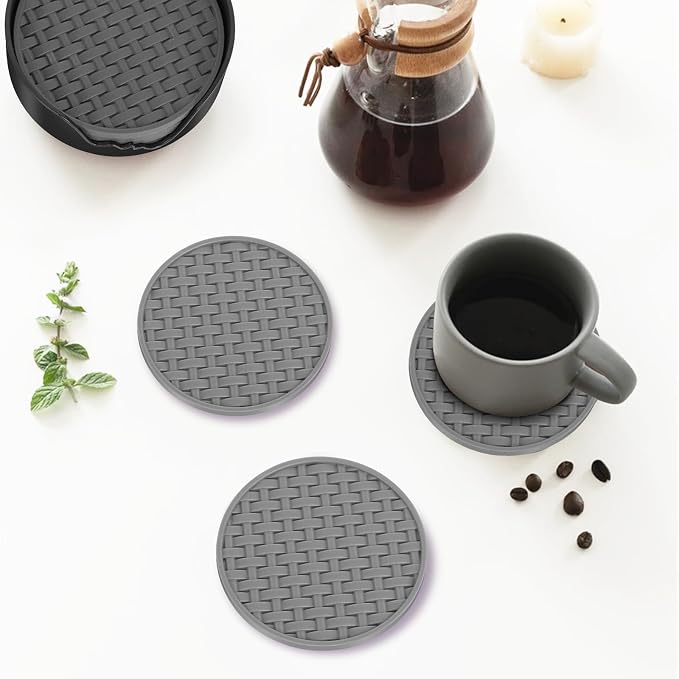 Gray Silicone Coasters with Holder, 4 Inch Non-Slip Drink Coasters Set of 6 | - Image 4