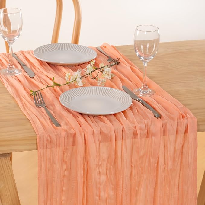 3 Pack Peach Pink Cheesecloth Table Runner 10ft Coral Sheer Gauze Decor | - Image 2