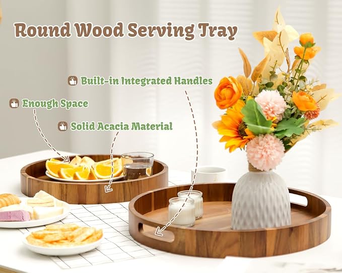 Large Round Wood Serving Tray, Wooden Trays - Image 3