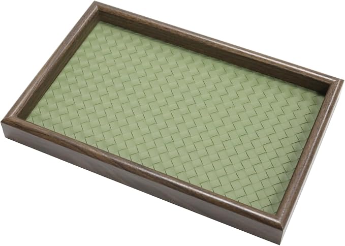 Wooden Valet Tray with Leather Base by Unknown
