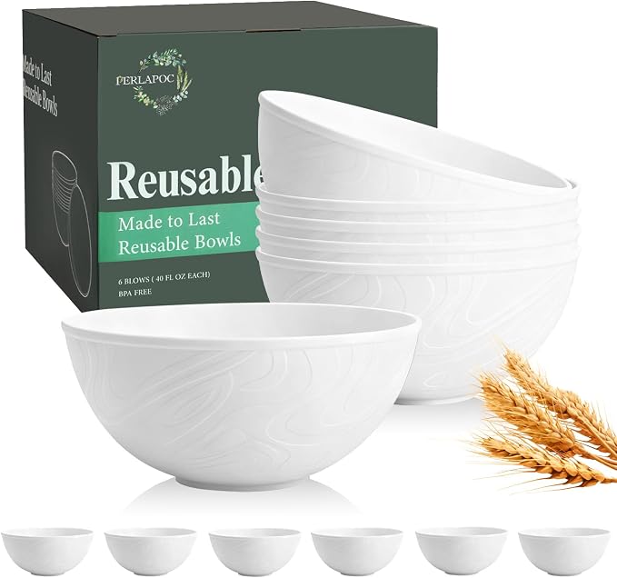Wheat Straw Cereal Bowls 40 OZ, Unbreakable Bowls Set of 6, Microwave & by Perlapoc