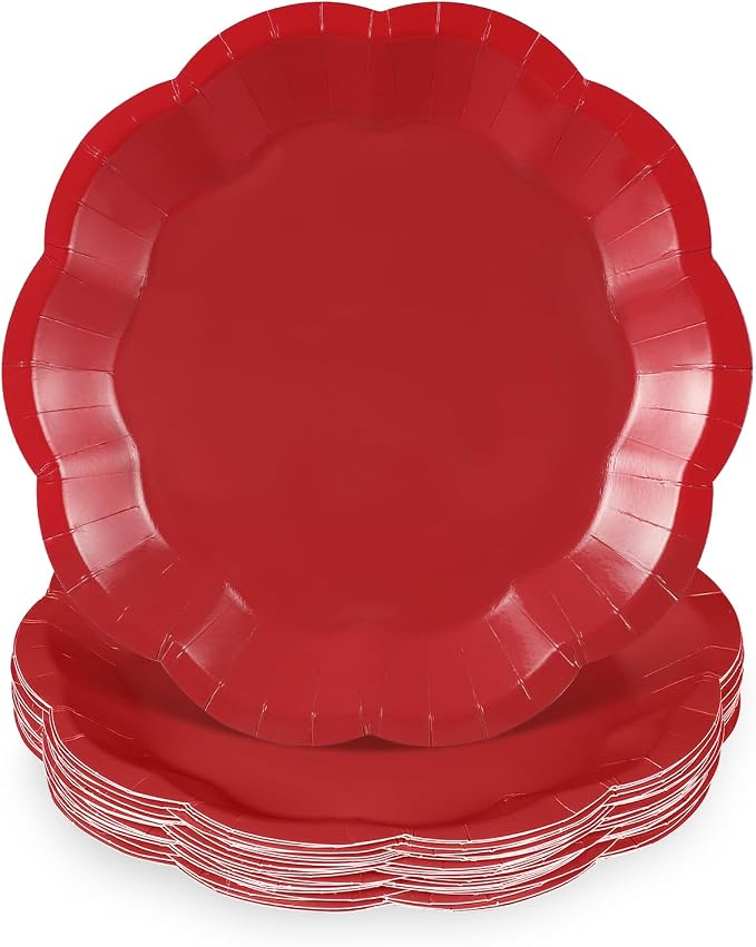 NatNarr 30 Pcs Red Paper Plates 7 Inch Scalloped Dessert Plates Cake Plate | by NatNarr