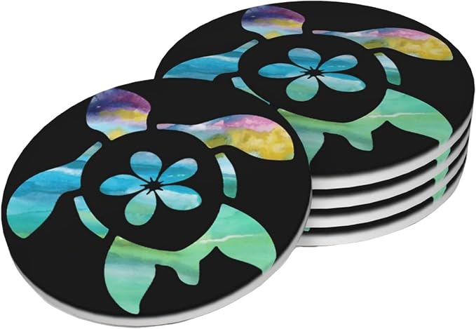 Sea Turtle Coasters Set of 4, Absorbent Ceramic Drink Coasters Cup Mat by Unknown