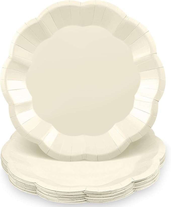 NatNarr 30 Pcs Paper Plates 9 In Cream Party Plates Scalloped Paper Plate | by NatNarr