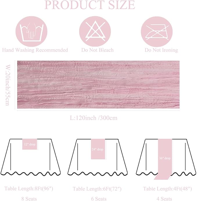 12Pack Light Pink Cheesecloth Table Runner 20x120inch Gauze Table Runners | - Image 4
