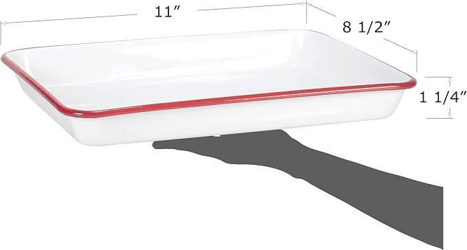 Red Co. 11" x 9" Enamelware Metal Classic 2 Quart Rectangular Serving Tray - Image 8