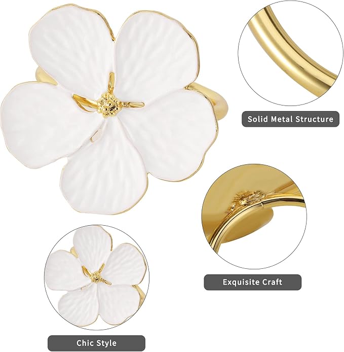 Lewondr Napkin Rings 6 Pack Flower Napkin Holders Dinner Tables Rings White | - Image 2