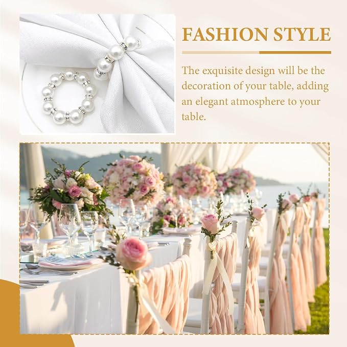 12Pcs Pearl Napkin Rings, Imitation Pearl Ring Napkin Wedding Beaded White | - Image 7