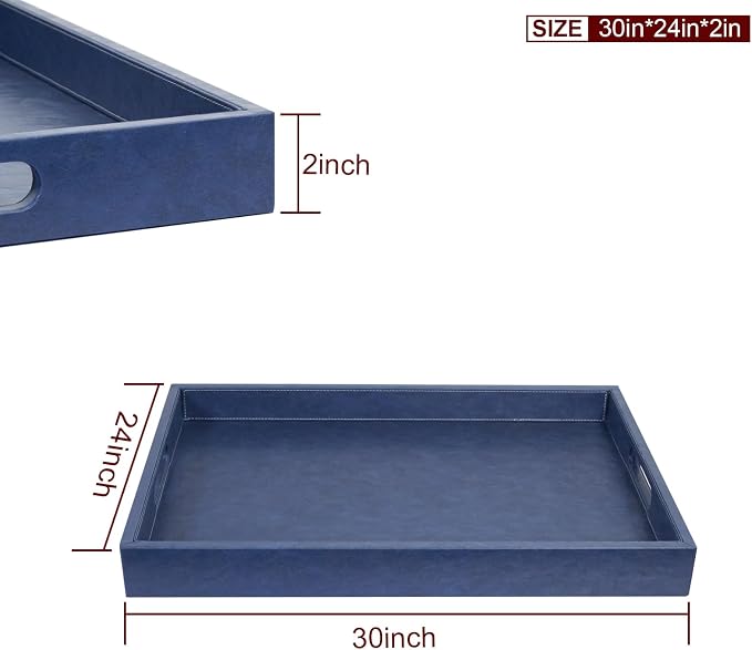 30 x 24 inches Rectangle Leather Ottoman Serving Tray - Image 7