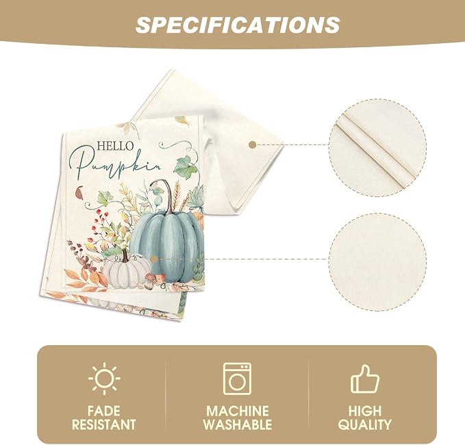 Artoid Mode 210 GSM Fall Table Runner 13x108 Inch Home Party Decor | Aqua Hello - Image 5