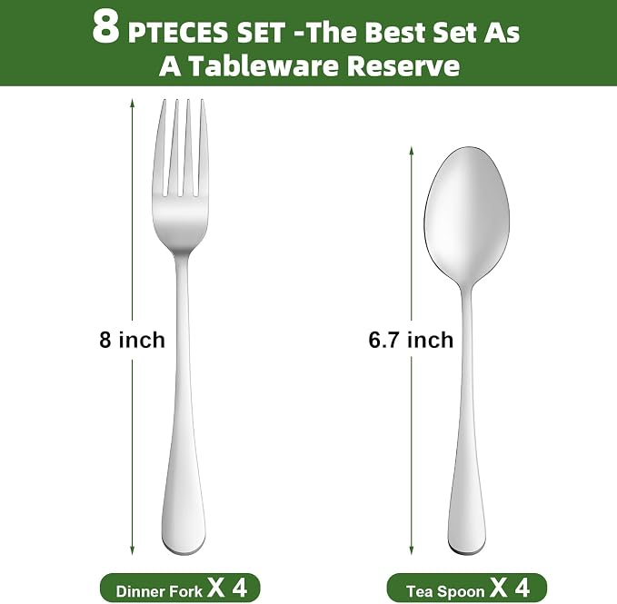 8 Pcs Forks and Spoons Silverware Set, Food Grade Stainless Steel Flatware - Image 2