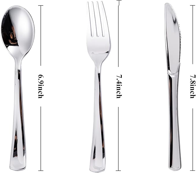 120PCS Silver Plastic Silverware, Disposable Utensils & Cutlery | 60 Forks - Image 2