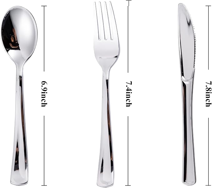 300PCS Silver Plastic Silverware, Disposable Utensils & Cutlery | 100 Forks - Image 2