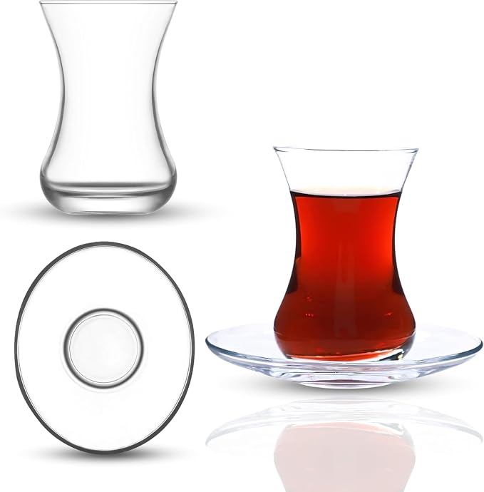 Tea Glass Set of 48 with Saucers, Small Clear Glass Tea Cups by YERSIZ