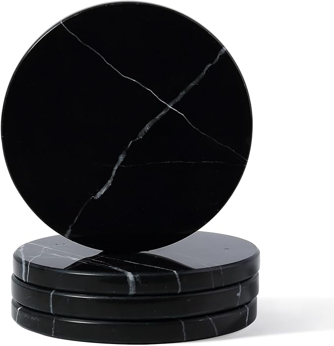 Marble Coaster Set of 4, Round Coasters, Heat Resistant, Gift Choice by Koville