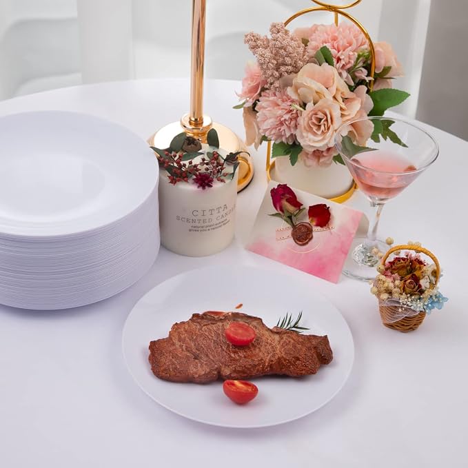 100pcs White Plastic Plates for Party - Image 4