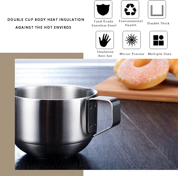 SZCXTOP 6.8 Oz Stainless Steel Coffee Cups Set of 4 Mug, Stackable Double Heat - Image 3
