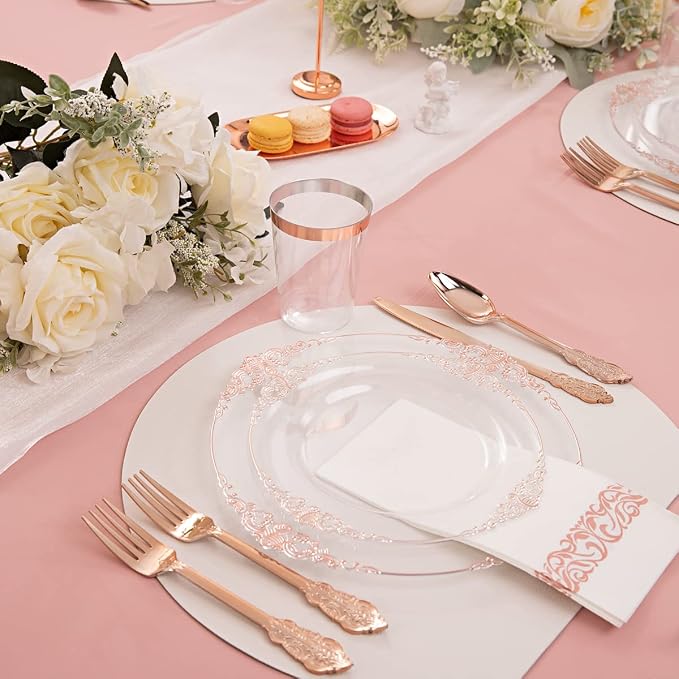 175pcs Clear Rose Gold Plastic Plates - Image 6