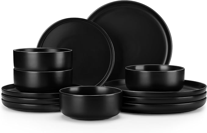 MALACASA 12 Pcs Porcelain Plates and Bowls Sets, Dinnerware Set by MALACASA