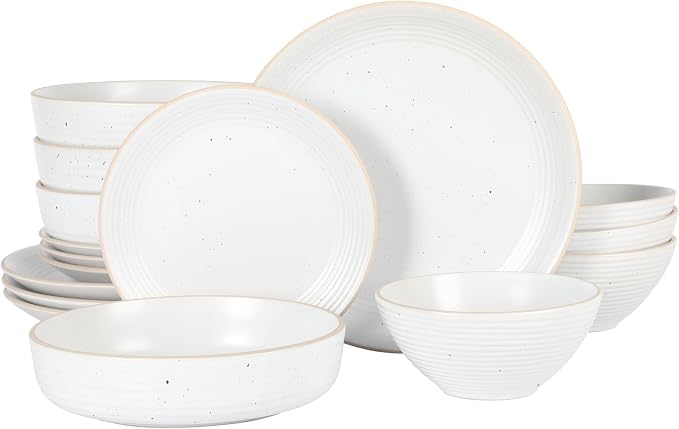 Gibson Home Dinah 16-Piece Matte White Stoneware Dinnerware Set – Double Bowl by GibsonHomewares