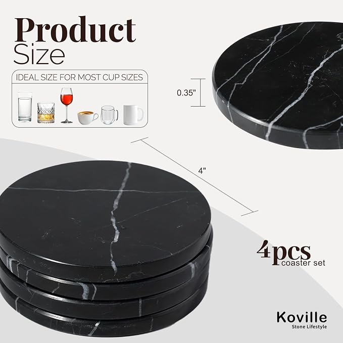 Marble Coaster Set of 4, Round Coasters, Heat Resistant, Gift Choice - Image 2