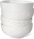 Ceramic Cereal Bowls 26 oz, Embossment Soup Bowls Set of 4, Dishwasher by Artena