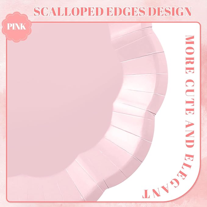 NatNarr 30 Pcs Pink Plates, 9 Inch Scalloped Pink Galentines Plates Disposable - Image 3