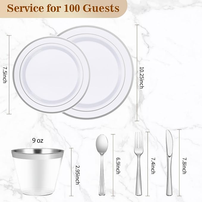 BESTVIP 700 PCS Disposable Silver Plates and Silverware Set - Image 4