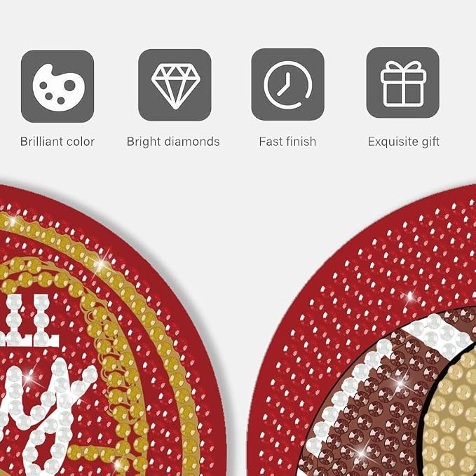 Bartogro 8 Pcs Diamond Painting Coaster Kits, DIY Football Diamond Art Coasters - Image 4