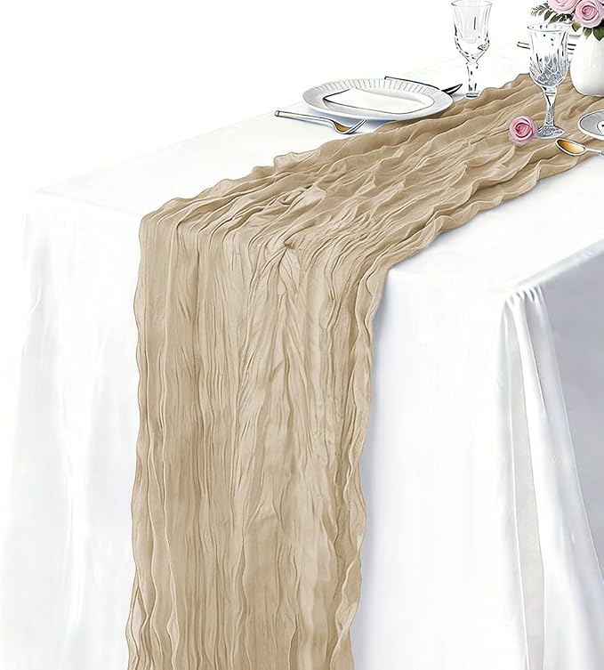 3 Pack Beige Cheesecloth Table Runner 21 x 120 Inch Boho Gauze Sheer Table - Image 2