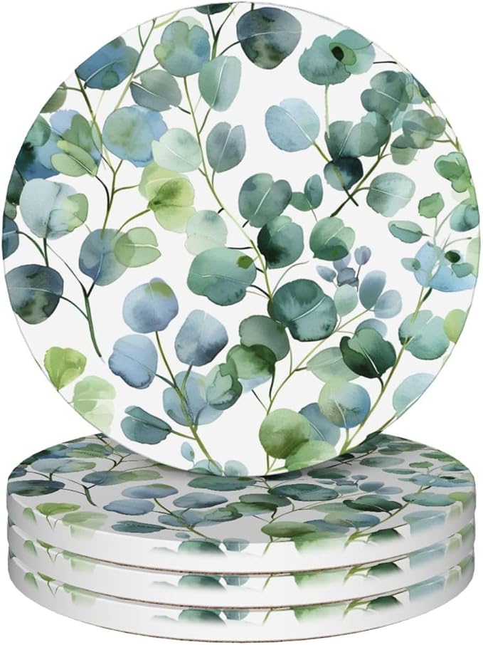 Green Eucalyptus Leaves Coasters by Unknown
