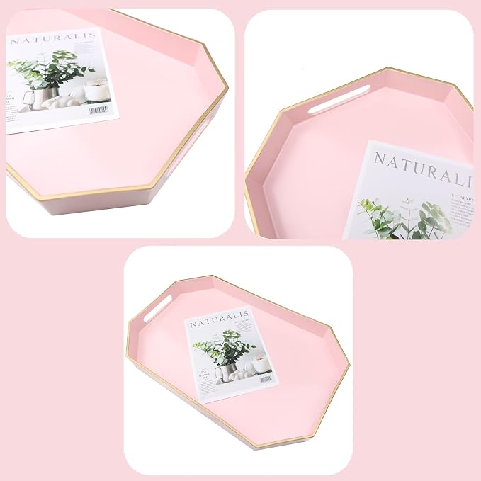 Pink Decorative Tray with Handles, Versatile Serving Tray - Image 4